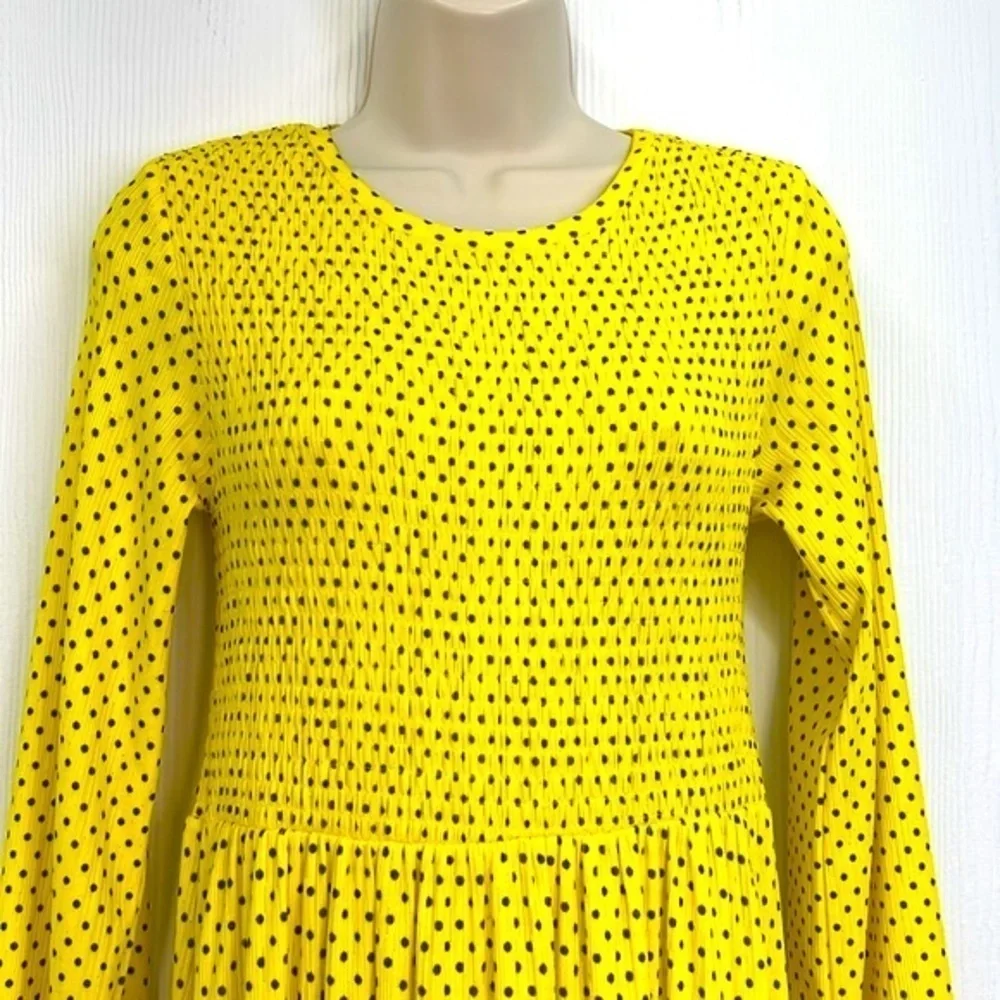Zara - Yellow And Black Polka Dot Long Sleeve Maxi Dress Size Small